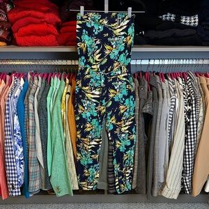 Mudd navy/green floral strapless elastic waistband cropped jumpsuit size XS